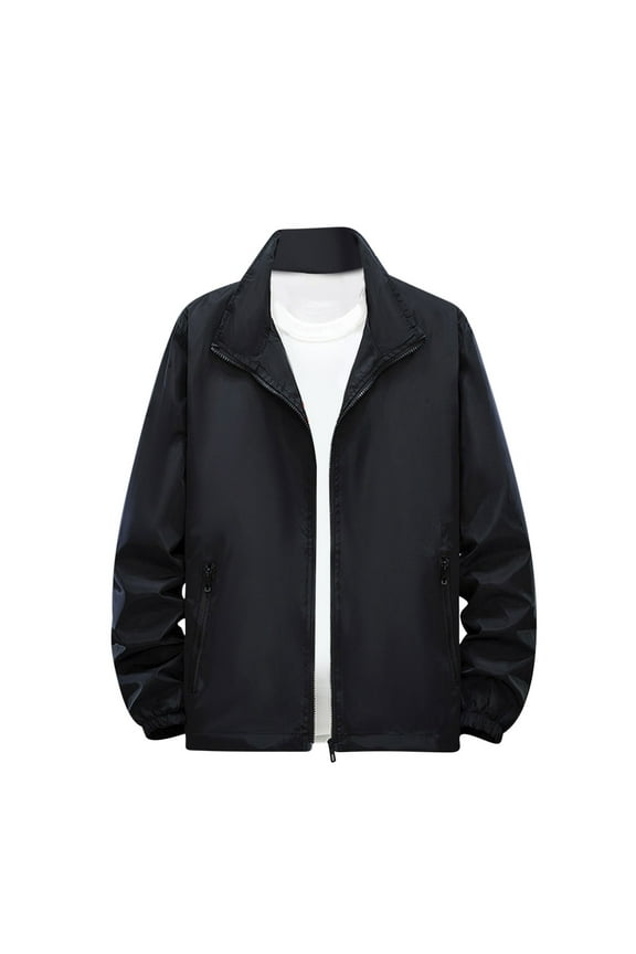 Men's Workwear Stand Collar Jacket Water Resistant Outerwear with Ribbed Cuffs for Construction Outdoor Job