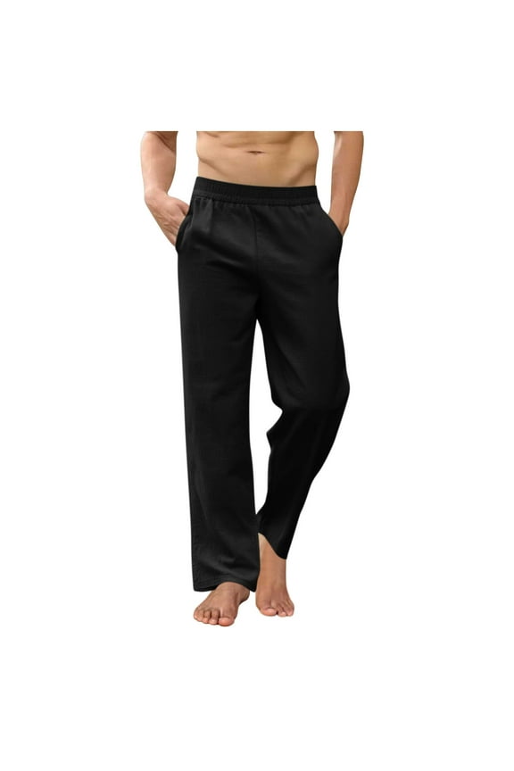 Men's Yoga Pants Elastic Waist Straight-Leg Comfortable Breathable Athletic Gym Pants with Pockets