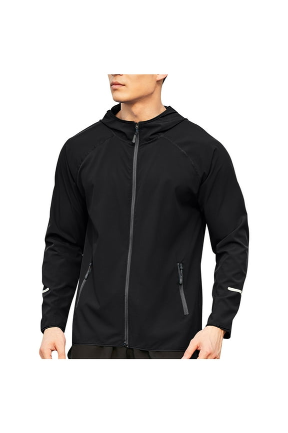 Mens Athletic Jackets Summer Running Windbreaker Outdoor Workout Hooded Fishing Clothing Exercise Coat with Zipper Pockets