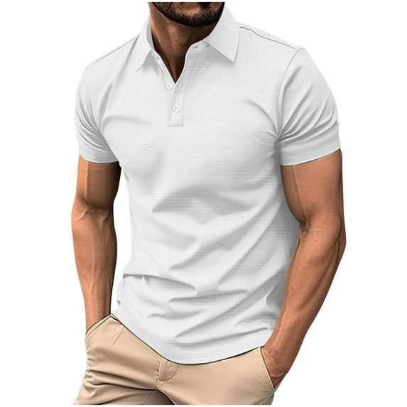 Mgmyaa Mens Casual Polo Shirts Classic Short Sleeve Golf Shirt Fashion Button Waffle Tops