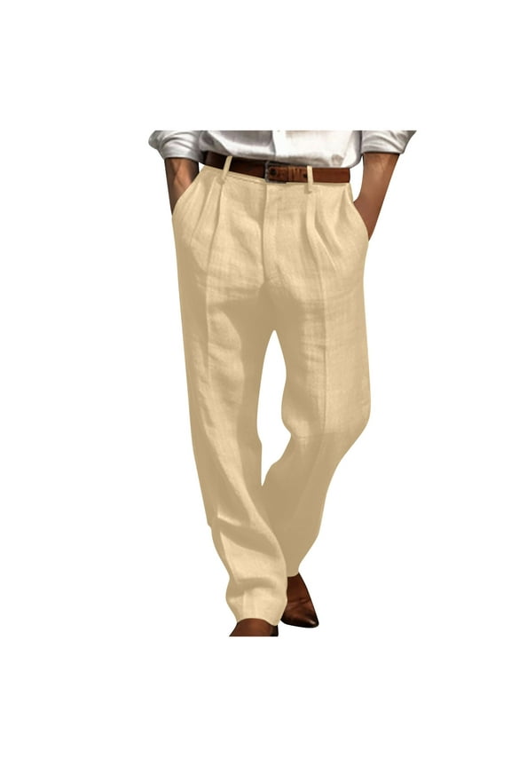 Mens Dress Pants Pleated Front Loose Straight Leg Comfort Trousers Formal Style Everyday Relaxed Fit Office Wear