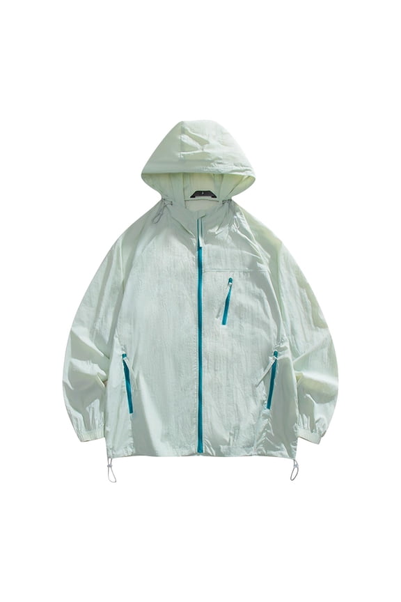 Mens Lightweight Performance Jacket Hooded Full Zip Quick-Dry Sun Protection Shirt Long Sleeve Top with Zipper Pockets for Hiking & Outdoor Sports