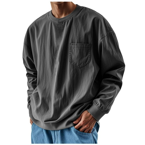 Mgmyaa Mens Oversize Long Sleeve T-Shirts Loose Crew Neck Pocket Tee
