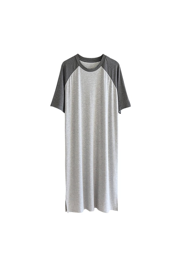 Mens Round Neck Raglan Sleeve Short Sleeve Below-the-Knee Nightgown