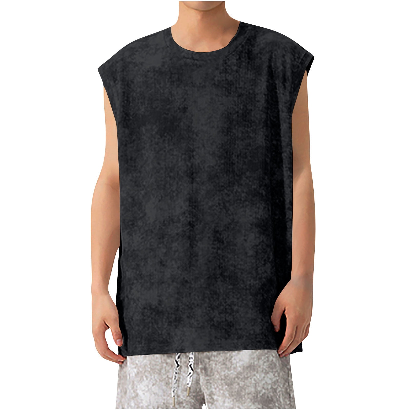 Oversized Sleeveless Shirt For Men With Frayed Edges, Edgy Shirt, Distressed Tank Tops With No Sleeves, Mne's Acid Wash Tshirts Cool Grunge - UK
