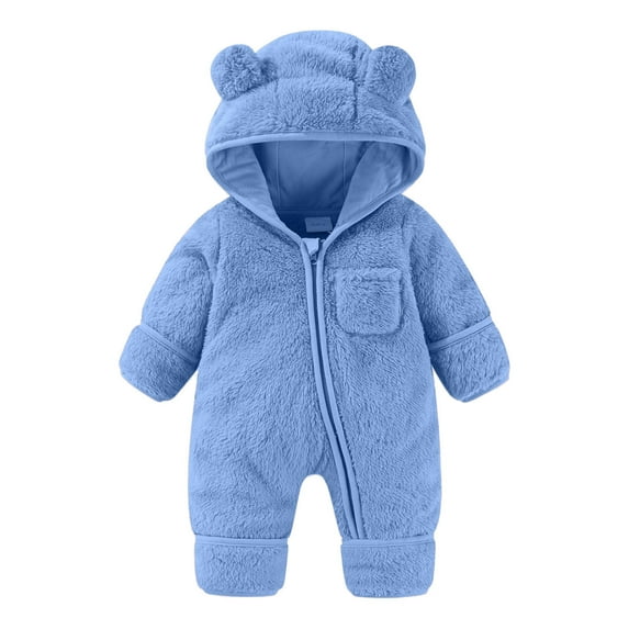 Mgmyaa Newborn Baby Fleece Footie Snowsuit Hooded Bunting Jumpsuit Winter Warm Romper Onesie Fullbody Outfit Girls Boys