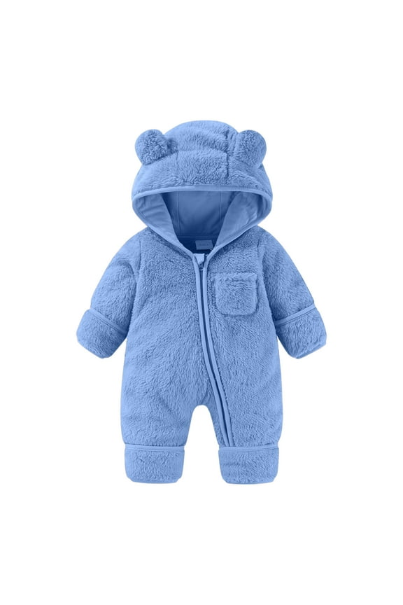 Newborn Baby Fleece Footie Snowsuit Hooded Bunting Jumpsuit Winter Warm Romper Onesie Fullbody Outfit Girls Boys