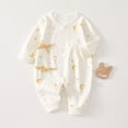 thumbnail image 1 of Mgmyaa Newborn Baby Kimono Romper Pure Cotton Long Sleeve Footless Bodysuit with Snap Closure and Moon Star Print, 1 of 7