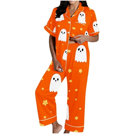 Mgmyaa Pajama Set for Women Two Piece Nightwear Short Sleeve Button Down Sleepwear Comfort Fit Elastic Waist Pants with Pockets