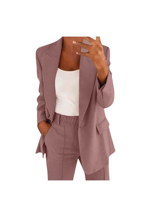 Pant Suits for Women Dressy 2 Piece Blazer and Elastic Waist Straight Leg Pants Sets Business Casual Outfits
