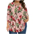 thumbnail image 1 of Mgmyaa Plus Size Blouses for Women Dressy Casual Crew Neck 3/4 Sleeve Tops Beach Vocation TShirts, 1 of 6