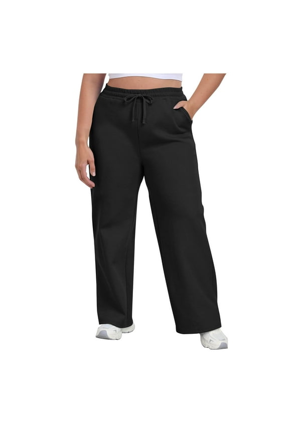 Plus Size Women's Elastic Waist Workout Pants with Drawstring Ties Sporty Casual Design Functional Pockets for Gym Running Everyday Errands Comfy Lounge Wear Stretch Fabric