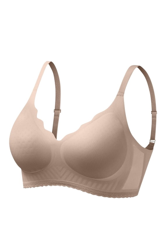 Ruffle Seamless Wireless T-Shirt Bra Women's Solid Color Bra with Hook & Eye Soft Skin-Friendly Fabric Front Closure