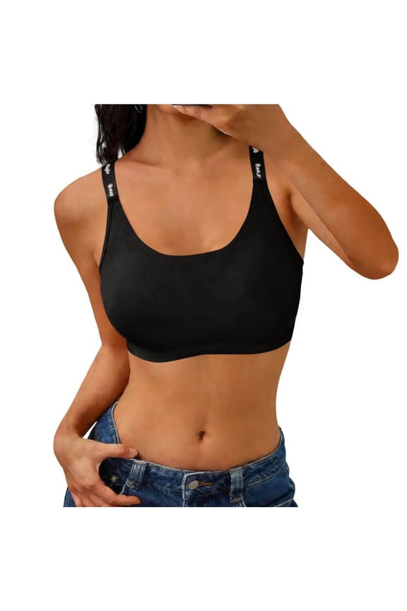 Seamless Wireless T-Shirt Bra Women's Solid Color Bra with Hook & Eye Soft Skin-Friendly Fabric Letter Straps