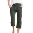 thumbnail image 1 of Mgmyaa Summer Capri Pants for Women Casual Cotton Linen Pants Straight Leg Vacation Beach Loose Fit Lightweight Drawstring Waisted Crop Pant with Pockets, 1 of 5