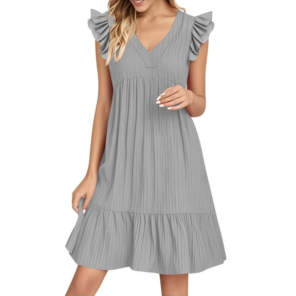 Mgmyaa Summer Dresses for Women V-Neck Sleeveless Boho Midi Sundress Flutter Sleeve Travel Beach Vacation Clothes