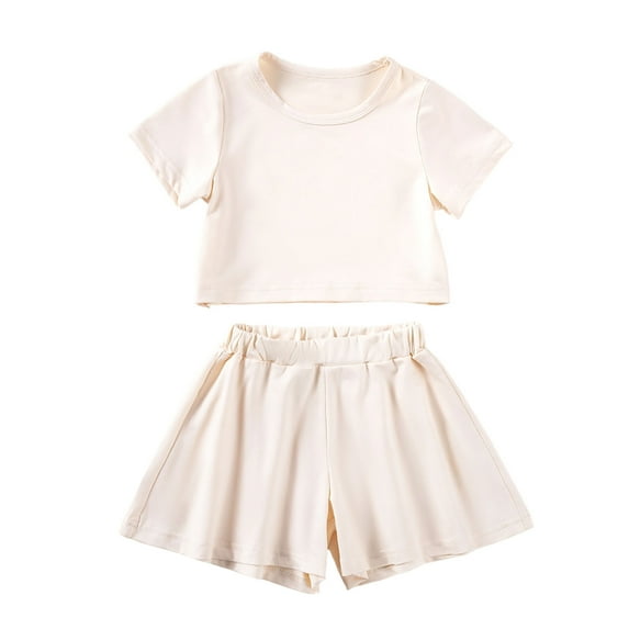 Mgmyaa Summer Girls Set Crew Neck Short Sleeve Shirt and Elastic Waist Skort Shorts Two-Piece Set 1-6 Years