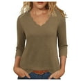 thumbnail image 1 of Mgmyaa Summer T Shirt for Women 2025 3/4 Sleeve Elegant V-Neck Casual Pullover Top, 1 of 5