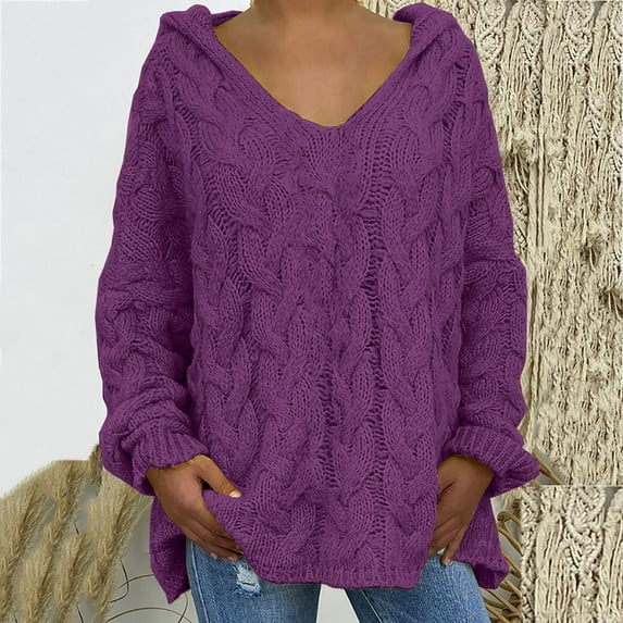 Mgmyaa Sweaters for Women Oversized Hooded Chunky Knitted Sweater Fall Winter Plus Size Pullover Tops