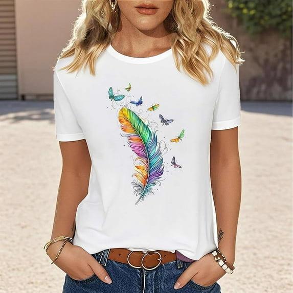 Mgmyaa T Shirt for Women Graphic Tees Print Shirts Short Sleeve Casual Summer Vacation Tee Tops