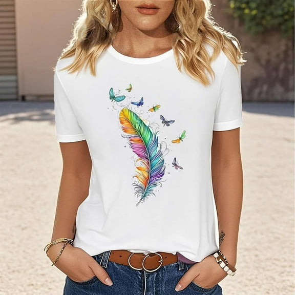 Mgmyaa T Shirt for Women Graphic Tees Print Shirts Short Sleeve Casual Summer Vacation Tee Tops