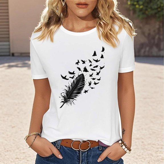 Mgmyaa T Shirt for Women Graphic Tees Print Shirts Short Sleeve Casual Summer Vacation Tee Tops