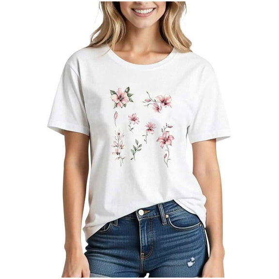 Mgmyaa T Shirts for Women Summer Short Sleeve Crewneck Casual Cute Graphic Tees Tops Basic Tshirt