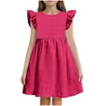 thumbnail image 1 of Mgmyaa Teen Girls Dresses Kids Crew Neck Layer Ruffle Sleeve Dress Size 6-15 Years, 1 of 7