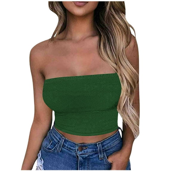 Mgmyaa Tube Tops for Women Solid Color Lock Sleeveless Strapless Top Blouses
