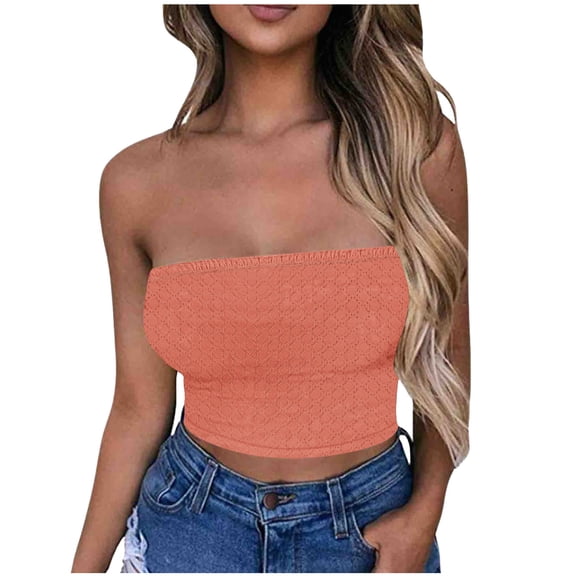Mgmyaa Tube Tops for Women Solid Color Lock Sleeveless Strapless Top Blouses