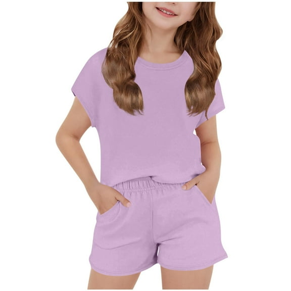 Mgmyaa Two Piece Outfit Sets for Girls Casual Short Sleeve Round Neck Tops and Short Pants Sets