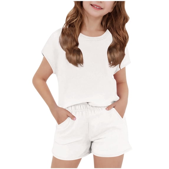 Mgmyaa Two Piece Outfit Sets for Girls Casual Short Sleeve Round Neck Tops and Short Pants Sets