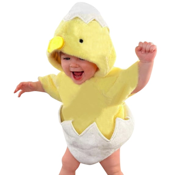 Mgmyaa Unisex Baby Chick Print Long Sleeve Fleece Jumpsuit with Hat for Infants Ages 0-24 Months