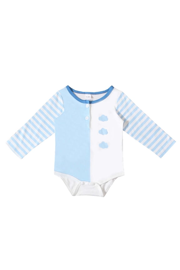 Unisex Baby Cloud Print Long Sleeve Crew Neck Jumpsuit for Infants Ages 0-18 Months