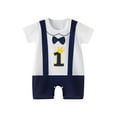 thumbnail image 1 of Mgmyaa Unisex Baby Printed Short Sleeve Collared Bow Jumpsuit for Newborns Ages 0-24 Months, 1 of 8