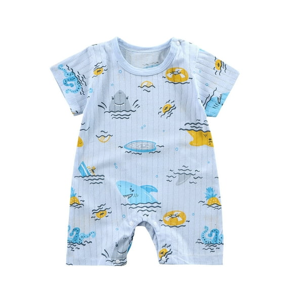 Mgmyaa Unisex Baby Printed Short Sleeve Crew Neck Jumpsuit for Newborns Ages 0-12 Months