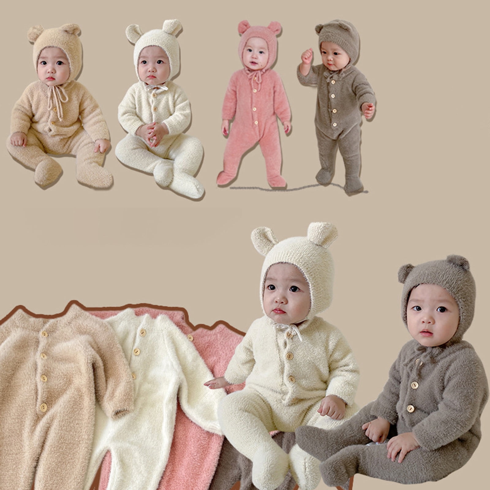 Mgmyaa Unisex Baby Solid Color Long Sleeve Hooded Mink Velvet