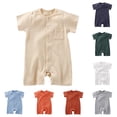 thumbnail image 1 of Mgmyaa Unisex Baby Solid Color Short Sleeve Crew Neck Cotton Jumpsuit for Infants Ages 0-12 Months, 1 of 9