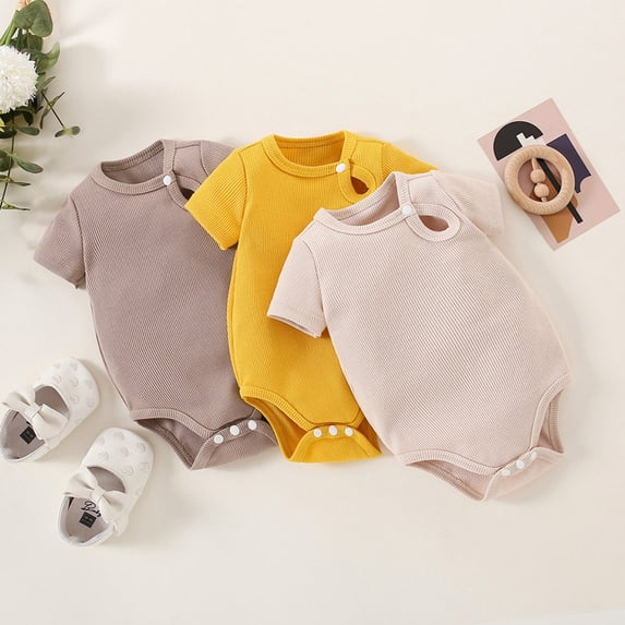 Mgmyaa Unisex Baby Striped Short Sleeve Crew Neck Cotton Jumpsuit for Infants Ages 0-36 Months