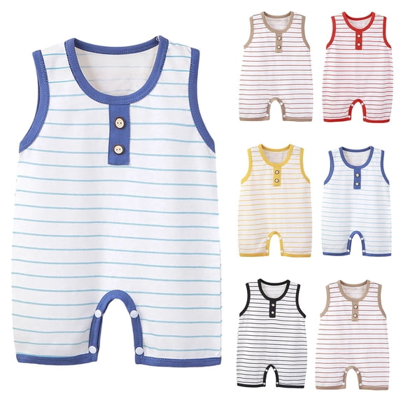 Mgmyaa Unisex Baby Striped Sleeveless Crew Neck Jumpsuit for Newborns Ages 0-18 Months