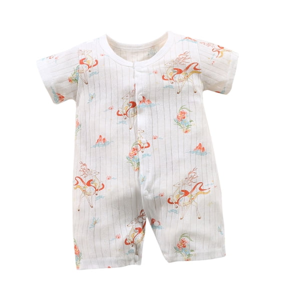 Mgmyaa Unisex Baby Tractor Print Short Sleeve Crew Neck Jumpsuit for Newborns Ages 0-12 Months