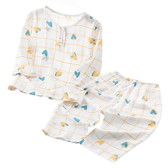 Mgmyaa Unisex Kids Bear Print Short Sleeve Crew Neck Top and Shorts 2-Piece Homewear Set for Kids Ages 1-15
