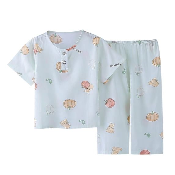 Mgmyaa Unisex Kids Bear Print Short Sleeve Crew Neck Top and Shorts 2-Piece Homewear Set for Kids Ages 1-15