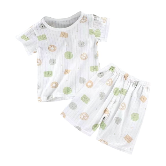 Mgmyaa Unisex Kids Bear Print Short Sleeve Crew Neck Top and Shorts 2-Piece Pajama Set for Kids Ages 1-8