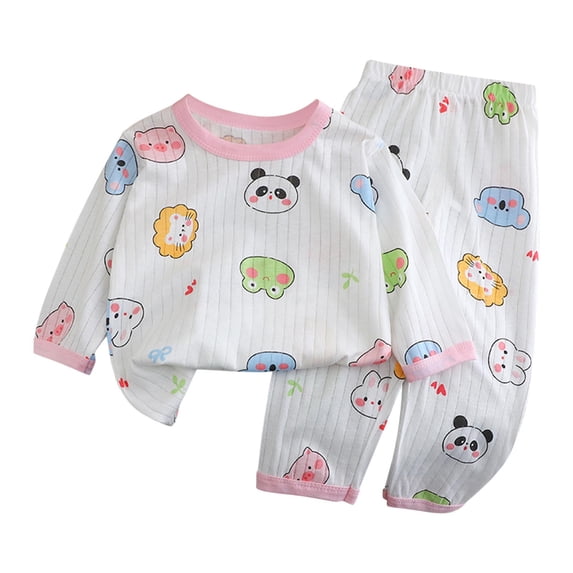 Mgmyaa Unisex Kids Cartoon Print Long Sleeve Crew Neck Top and Pants 2-Piece Loungewear Set for Kids Ages 1-8