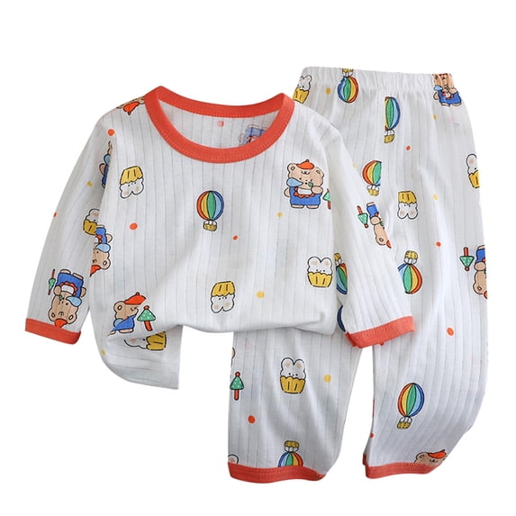Mgmyaa Unisex Kids Cartoon Print Long Sleeve Crew Neck Top and Pants 2-Piece Loungewear Set for Kids Ages 1-8