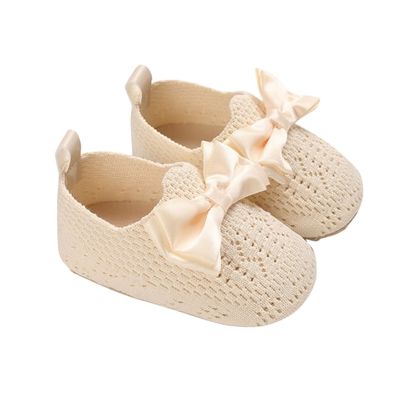 Mgmyaa Unisex Kids Casual Crib Shoes with Bow Pull-On Round Toe Slip-Resistant Adjustable Straps Flat Heel for Babies Ages 0-1