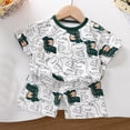 thumbnail image 1 of Mgmyaa Unisex Kids Crocodile Print Short Sleeve Crew Neck Top and Shorts 2-Piece Casual Homewear Set for Kids Ages 3M-6Y, 1 of 3