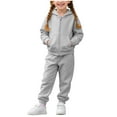 thumbnail image 1 of Mgmyaa Unisex Kids Fleece Hooded Zipper Jacket & Pants Set Winter Long Sleeve Comfy Casual Two-Piece Outfit (1-10Y), 1 of 8