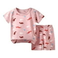 thumbnail image 1 of Mgmyaa Unisex Kids Heart Print Short Sleeve Crew Neck Top and Shorts 2-Piece Pajama Set for Kids Ages 6M-6Y, 1 of 4